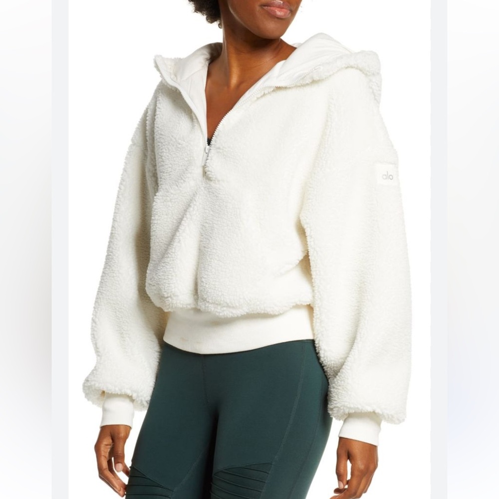 ALO Yoga Streetside Half Zip Sherpa Hoodie Jacket White Sz M